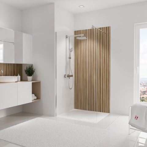 Schulte badkamer achterwand - Japandi - 100x210 - hout design - voegenvrij - zelf inkortbaar en zelfklevend - wanddecoratie - muurdecoratie - wandpaneel