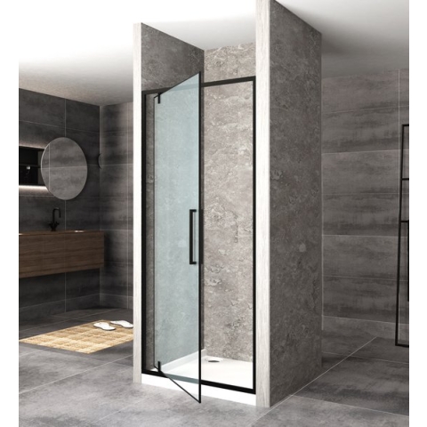 Badplaats Douchewand Seattle 80 cm x 195 cm - 6 mm Transparant Veiligheidsglas - Inclusief Alle Profielen en Strips - Geschikt voor Inloopdouche - Zwart