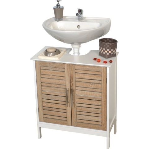 Miami - Wastafel onderkast - Wastafelmeubel - Badkamerkast - Wit/Eiken - H70 x B60 x D30 - Badkamer onderkast