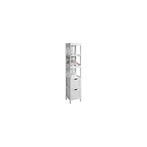 Hoge Badkamer Kast met 2 Laden en 3 Open Vakken - 30 x 30 x 143,5 cm - Wit