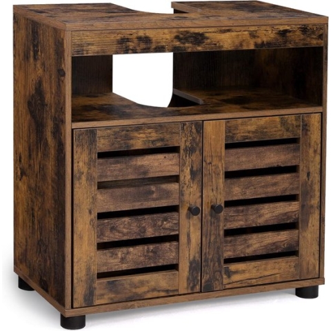 Hoppa! wastafelmeubel. badkamermeubel. 60 x 30 x 63 cm. badkamermeubel. opbergkast. onderkast met 2 lamellendeuren met verstelbare plank vintage bruin