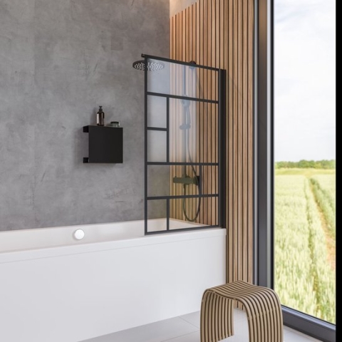 Schulte badwand - 70x130 - zwart profiel - transparant veiligheidsglas met Dekor Atelier
