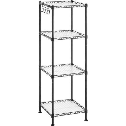 6-laags keukenplank, metalen plank, staande plank, in hoogte verstelbare gaasplank met PP-kunststof panelen, 8 S-haken, voor keuken, woonkamer, 120 kg draagvermogen, zwart