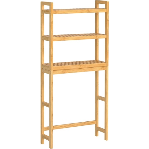 Toiletrek, badkamerrek, wasmachinerek, 3 verdiepingen badkamerrek van bamboe, verstelbaar, statische belastbaarheid 15 kg per niveau, eenvoudige montage, natuurlijke kleuren BTS001N01
