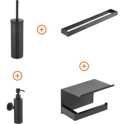 Toilet accessoires set Mat zwart exclusief met beugel en zeepdispenser