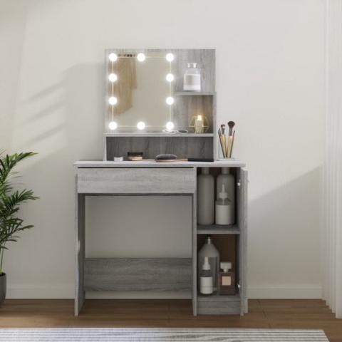 The Living Store Kaptafel - Kaptafel - Afmetingen- 86.5 x 35 x 136 cm - Kleur- Grijs sonoma eiken - Ken- Duurzaam materiaal - LED-verlichting - Voldoende opbergruimte - Wandmontage - The Living Store
