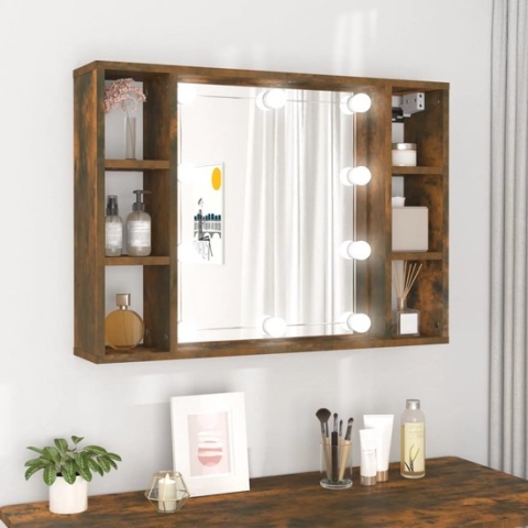 The Living Store Wandgemonteerd Spiegelkast - Gerookt eiken - 76 x 15 x 55 cm