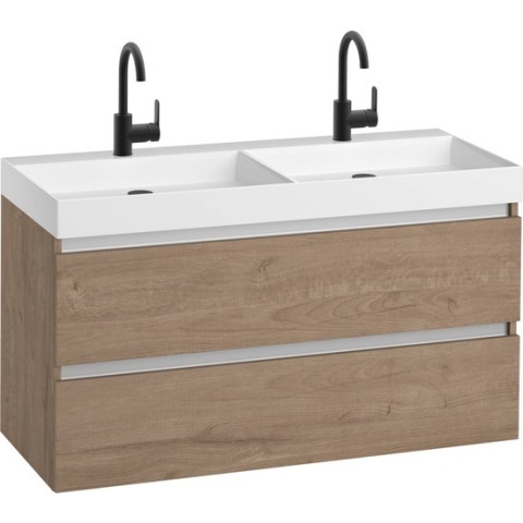 Saqu Gaia badmeubelset greeploos incl. wastafel met 2 kraangaten 120x52cm Toffee