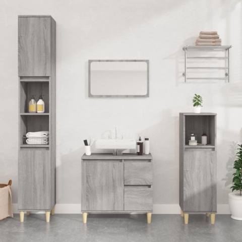 The Living Store Badkaast - Grijs Sonoma Eiken - 65 x 33 x 60 cm - Opbergruimte