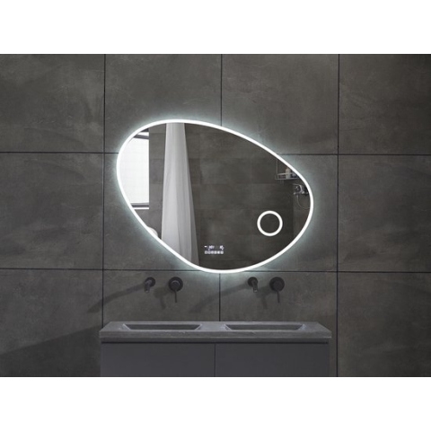 Mawialux LED Badkamerspiegel - Bluetooth - Speakers - Digitale klok - Dimbaar - 100x80cm - Asymmetrisch - Horizontaal - Verwarming - Touchscreen - Josie plus