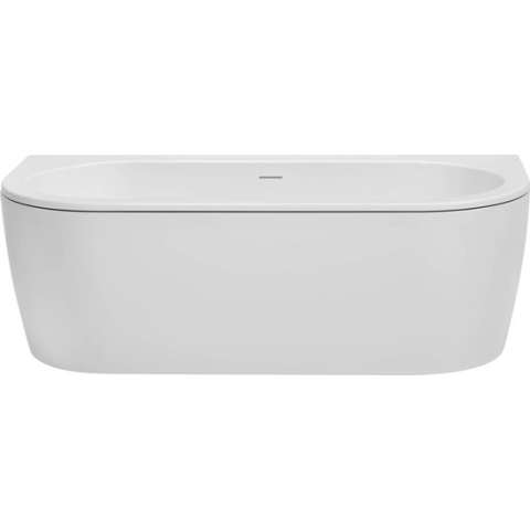Saqu Line halfvrijstaand bad met zwarte rand en witte waste cover 160x75 cm wit