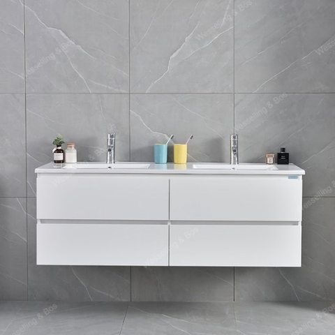 WEBO Badkamermeubel Set London 140cm - Wit - Badmeubel met Witte Wastafel - Inclusief 2 kranen en afvoer!