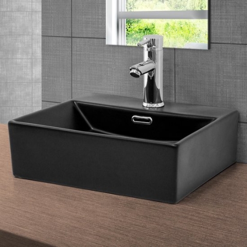Wastafel incl. afvoer met overloop 41,5x36,5x13 cm Zwart keramiek ML-Design