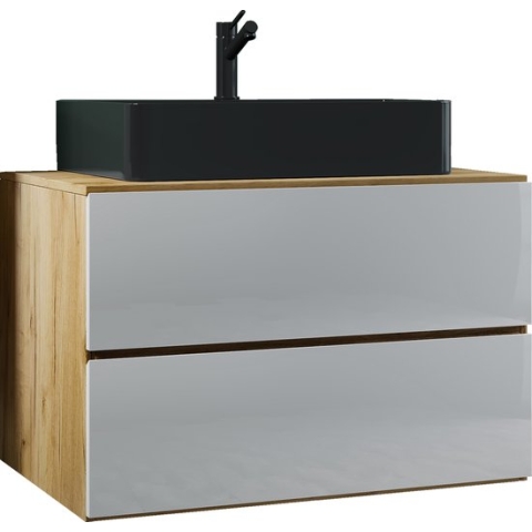 VCM 2-tlg. Waschplatz Waschtisch Badmöbel Set Waschbecken Lendas S BL Schublade