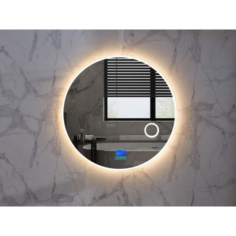 Mawialux LED Badkamerspiegel - Dimbaar - 70cm - Rond - Verwarming - Digitale Klok - Bluetooth - Laine
