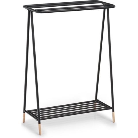 Luxe handdoek badkamer rek zwart metaal/hout 60 x 30 x 85 cm - Handdoeken droogrek