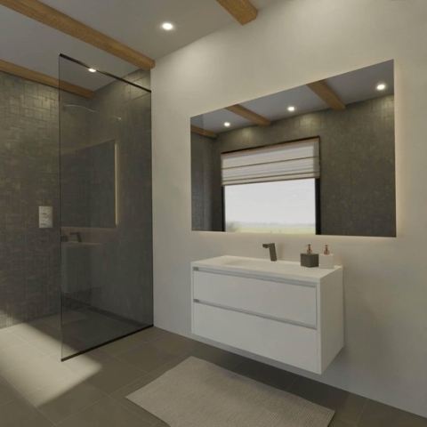Oak&Solid 900 Greeplijst boven & midden |Badmeubel | Mat wit | 900mm | 90cm | Solid Surface | Greeplijst |2 laden