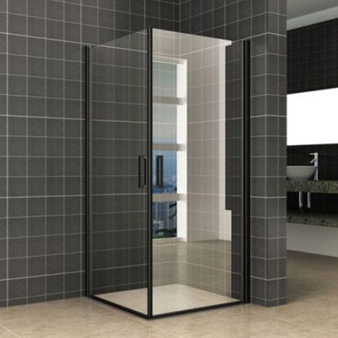 Wiesbaden Uni douchecabine met 2 draaideuren 90x90 cm mat zwart met helder glas 8mm NANO