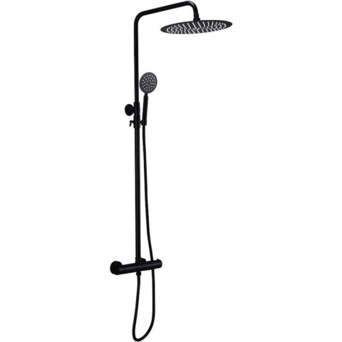 Opbouw Doucheset, Glijstangset, Regendouche type: 168-18A met Thermostaatkraan en Handdouche, Kleur: Zwart mat, Regendouche 25 cm