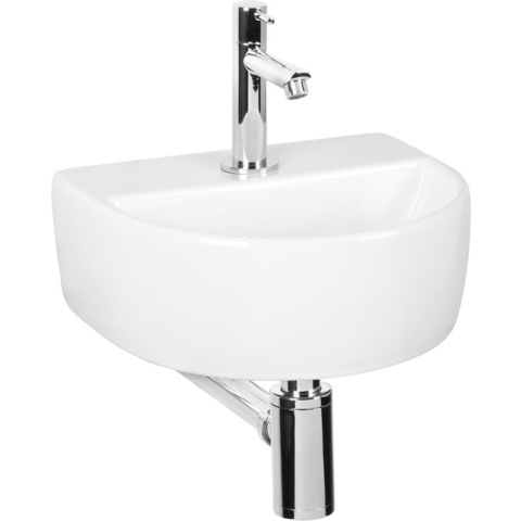 Differnz Demi Fonteinset - Wasbak Keramiek - Wit - Rechte Kraan - Chroom - Standaard Greep - 30 x 25 x 11 cm