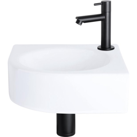 Differnz Cleo Fonteinset - Wasbak Keramiek - Wit - Rechte Kraan - Mat Zwart - Standaard Greep - 30 x 30 x 10 cm