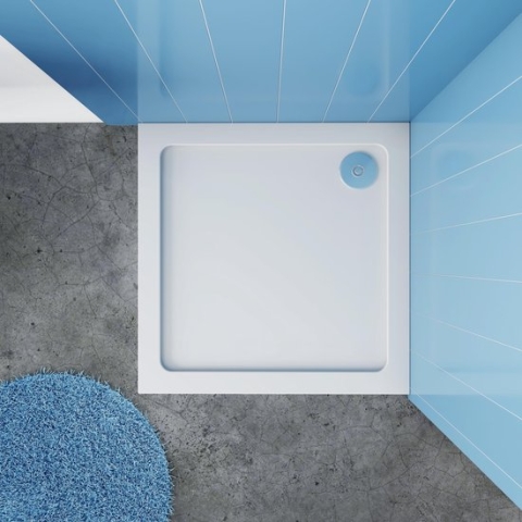Serie Daisy - Douchebak - Wit - 90x90 - Vierkant Hoog - Polystone - Incl. Potenset en Afneembaar Paneel - Excl. Sifon Daisy