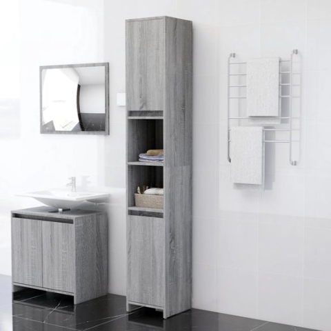 The Living Store Badkaast - grijs sonoma eiken - 30x30x183.5 cm - veel opbergruimte