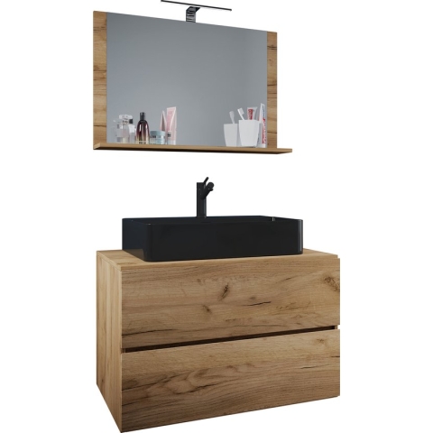 VCM 3-delige wastafel Badkamermeubelset Wastafel Lendas BL breedte 80 cm M Lade