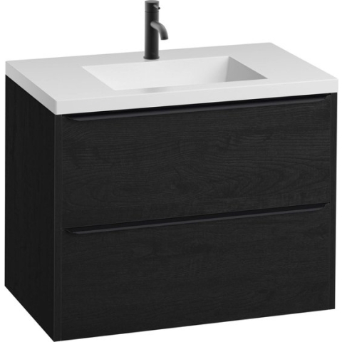 Saqu Salto badmeubelset incl. wastafel met 1 kraangat 80x52cm Eiken Zwart/Zwart