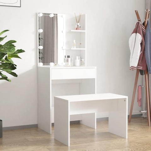 The Living Store Kaptafelset - Wit - Hoge kwaliteit - Met kaptafelspiegel - Voldoende opbergruimte - LED-verlichting - Geschikt voor slaapkamer - Montagehandleiding inbegrepen