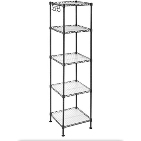 Badkamerrek, staand rek, metalen rek,afneembare haken, 30 x 30 x 123,5 cm,zwart-transparant,Badkamerkast.