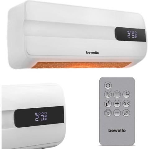 Elektrische Verwarming Kachel Wand Hangend met Thermostaat - Wandbevestiging - tot 30m2 - 2000W - met Afstandsbediening en Timer - BW2026