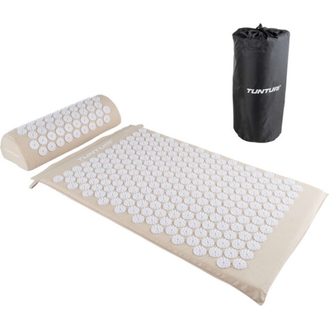 Tunturi Spijkermat met kussen - Acupressuur - Meditatie Mat - Acupunctuur Set - Massage en Ontspanning - 68x42x2 cm - Beige