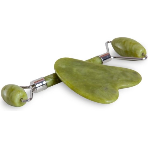 Gua Sha Jade Roller gezicht Guasha steen rozenkwarts gezichtsroller schraper massageapparaat gereedschap voor oog nek gezicht anti-aging gezichtsmassageapparaat jaderoller cadeauset (groen)