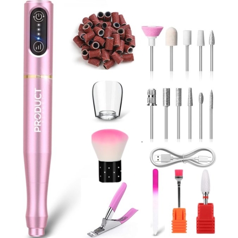 ProductPlanet® Draadloze Elektrische Nagelvijl Pro- Nagelfrees elektrische - Nagelfrees - Nagelvijl Electrisch - Manicure en Pedicure Set - Oplaadbaar - 100 Rolletjes & 12 NagelFrees Bitjes - 6 Extra Accessoires - Cadeautip
