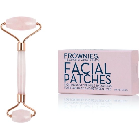 Frownies | Facial Patches voor het voorhoofd en tussen de ogen (144 stuks) met rozenkwarts roller - 100% natuurlijk