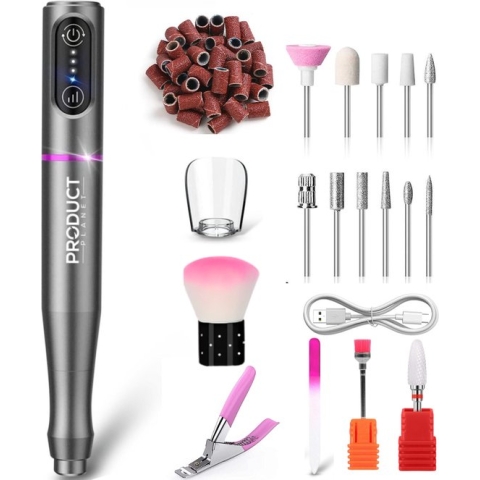 ProductPlanet® Draadloze Elektrische Nagelvijl Pro- Nagelfrees elektrische - Nagelfrees - Nagelvijl Electrisch - Manicure en Pedicure Set - Oplaadbaar - 100 Rolletjes & 12 NagelFrees Bitjes - 6 Extra Accessoires - Cadeautip