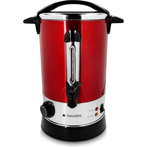 Navaris glühweinketel met temperatuurregelaar 6,8L - RVS glühweinkoker met tap - Warm water ketel - Thermostaat - Oververhittingsbeveiliging - Rood