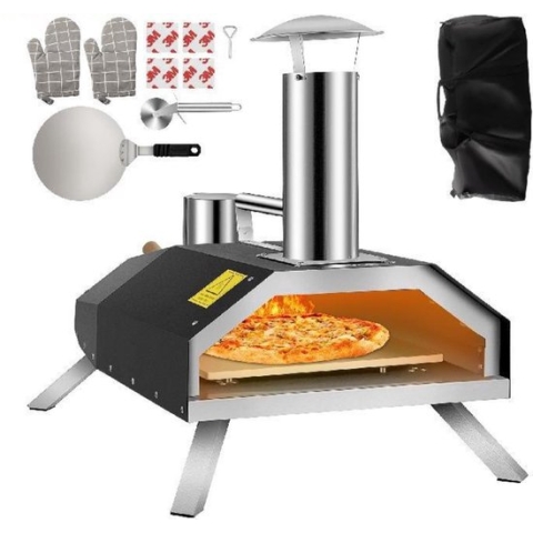 Happyment Pizza Oven Buiten - Steenoven - Houtgestookte Pizza Oven Tot 300ºC - Pizzasteen - Inclusief Pizzaspatel