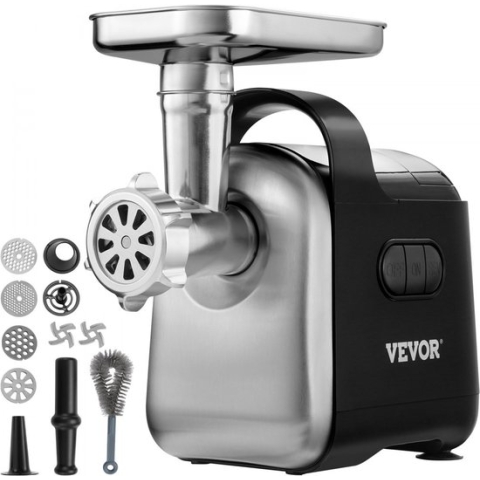 Dakta® elektrische vleesmolen RVS vleesmachine 3 kg/minuut gehakt, 550 W multi foodprocessor worstvuller incl. 2 snijplaten, 3 worsttubes, 2 messen voor rund, kip, kalkoen etc.