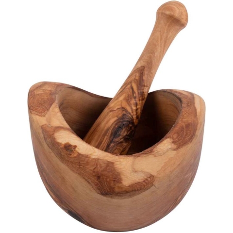 Bowls and Dishes Pure Olive Wood Olijfhouten Vijzel 12 cm met stamper - Cadeau tip!