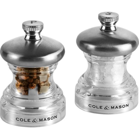 Cole & Mason Button Peper- en Zoutmolenset 6,5cm - Acryl - RVS - Traploos Instelbare Maalgrootte