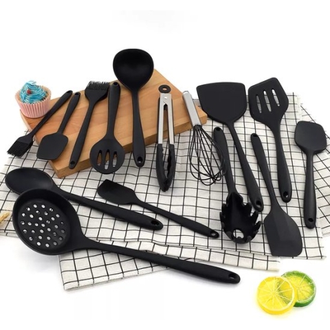 Keukengerei Set met Houder 15-delig - Hittebestendig / Anti Aanbak / BPA Vrij / Siliconen - Keuken Gerei