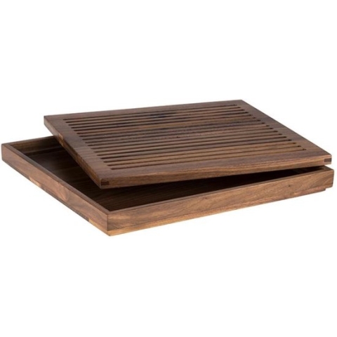 APS-Germany® Luxe Houten Snijplank met Opvangbak en Antislip - Broodsnijplank - Walnoothout - 35,4 x 32,5 x 3,5 cm