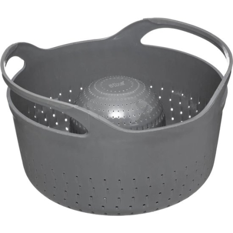 Dubbele vergiet/zeef met grote en kleine gaatjes grijs 25 x 15 cm van kunststof - Keukenvergieten