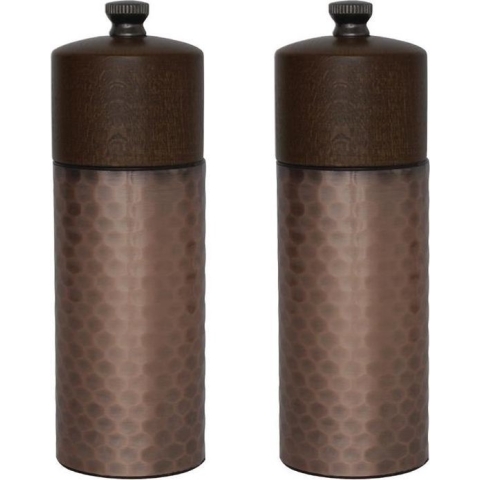 Olympia koperen en houten zout- en pepermolenset 15cm