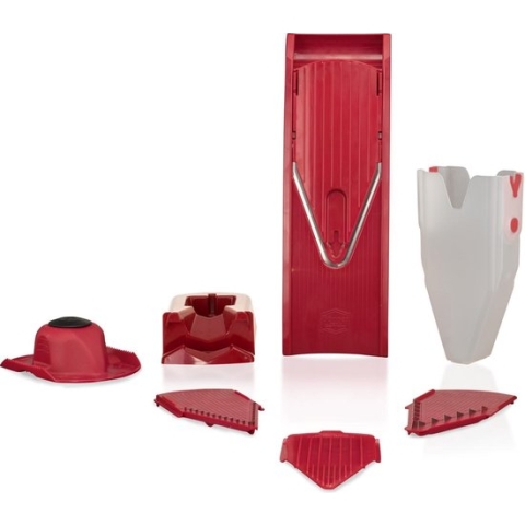Börner Mandoline V1 Profi | 7-delige set | 5 snijdiktes | Geschikt als Frietsnijder | BPA-vrij en Roestvrij | Rood