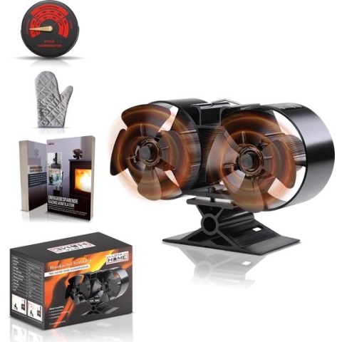LotaHome - Houtkachelventilator - Haardventilator - Ecofan - Inclusief Thermometer - Kachelventilator - Houtkachel Warmte Verspreider – Duurzaam - Dubbele ventilatoren