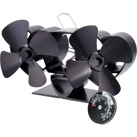 Vulpes Goods® Tech - Kachelventilator voor Houtkachel - Haardventilator - Ecofan - Warmte Ventilator - 8 Bladen & 2 Ventilatoren - Incl. Thermometer & Stofdoek - PRO versie