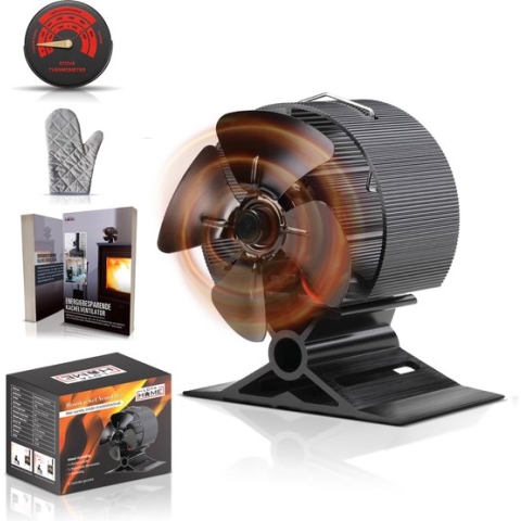 LotaHome - Kachelventilator - Houtkachelventilator - Ecofan - COMBI DEAL - Inclusief Thermometer, Kachelhandschoen en E-book - Warmte aangedreven ventilator voor houtkachels, pelletkachels, gaskachels en speksteenkachels